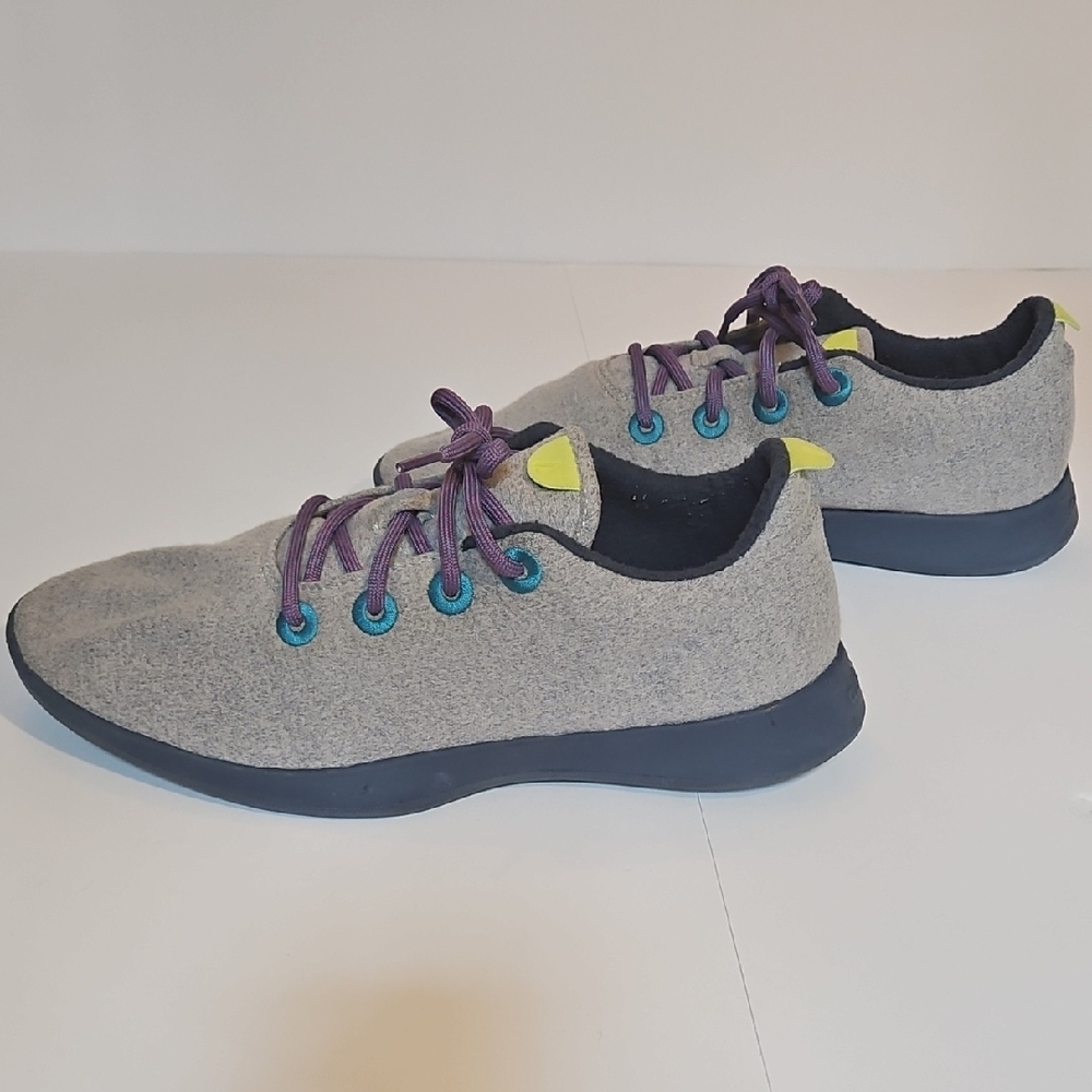 Allbirds Gray Sneakers Purple Laces & Blue Details 14 Mens Merino Wool EUC - Picture 5 of 7